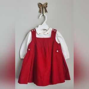Vintage Ralph Lauren Baby Red Corduroy Jumper Dress, Size 9 Months